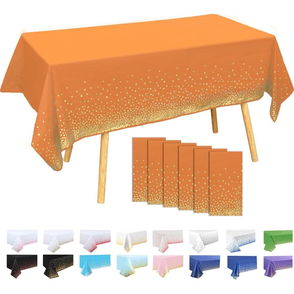 image6 Pices Nappe Pois137x274cm Grande Bleu Marine Nappe de Fte danniversaire Points OrRectangulaireRutilisableImpermables Nappes pour PicnicExterieurJardinMariageFestivalOrange