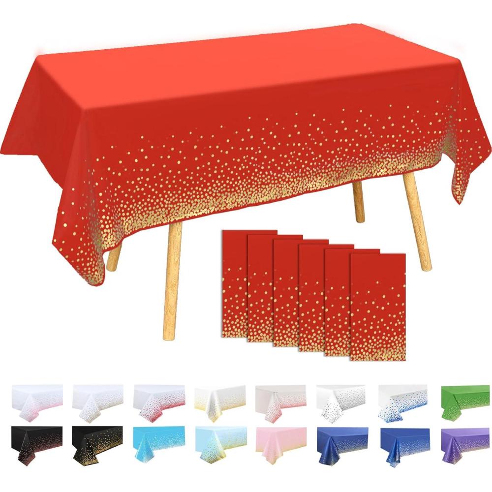 image6 Pices Nappe Pois137x274cm Grande Bleu Marine Nappe de Fte danniversaire Points OrRectangulaireRutilisableImpermables Nappes pour PicnicExterieurJardinMariageFestivalRougeor
