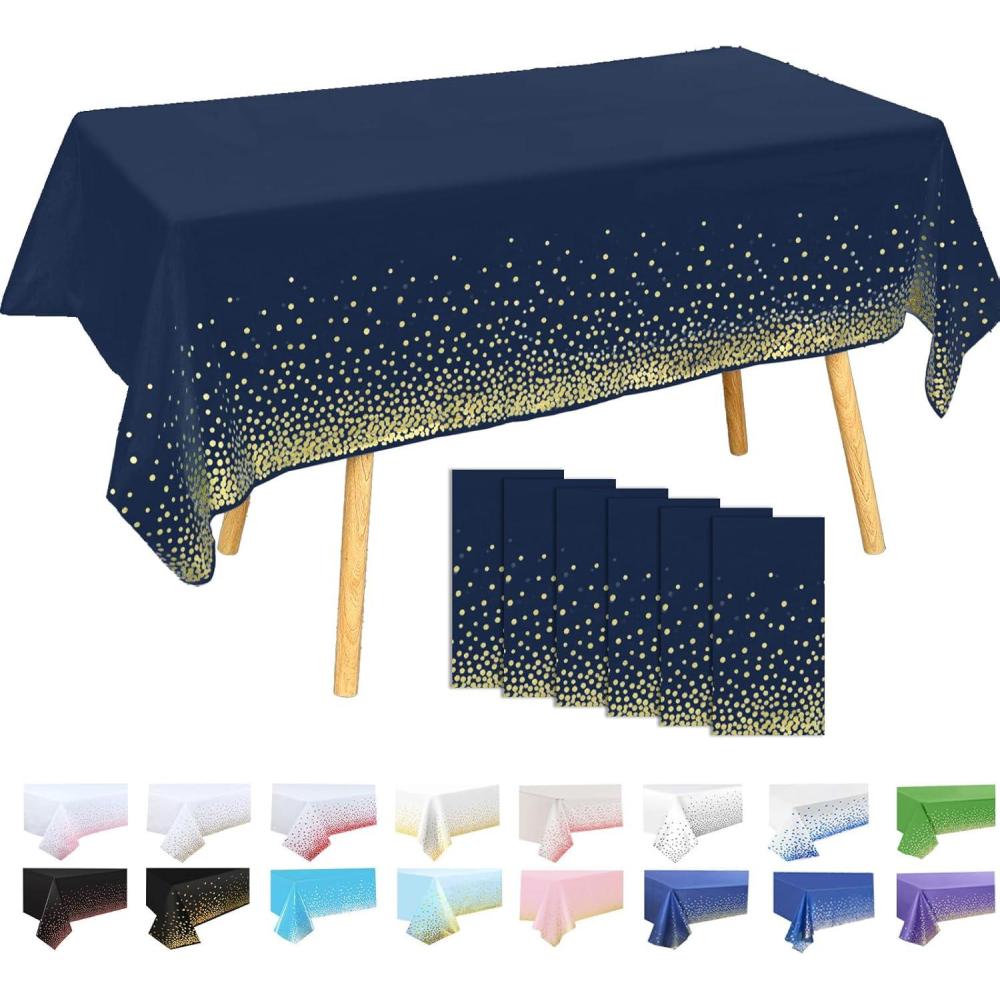 image6 Pices Nappe Pois137x274cm Grande Bleu Marine Nappe de Fte danniversaire Points OrRectangulaireRutilisableImpermables Nappes pour PicnicExterieurJardinMariageFestivalBleu Marineor