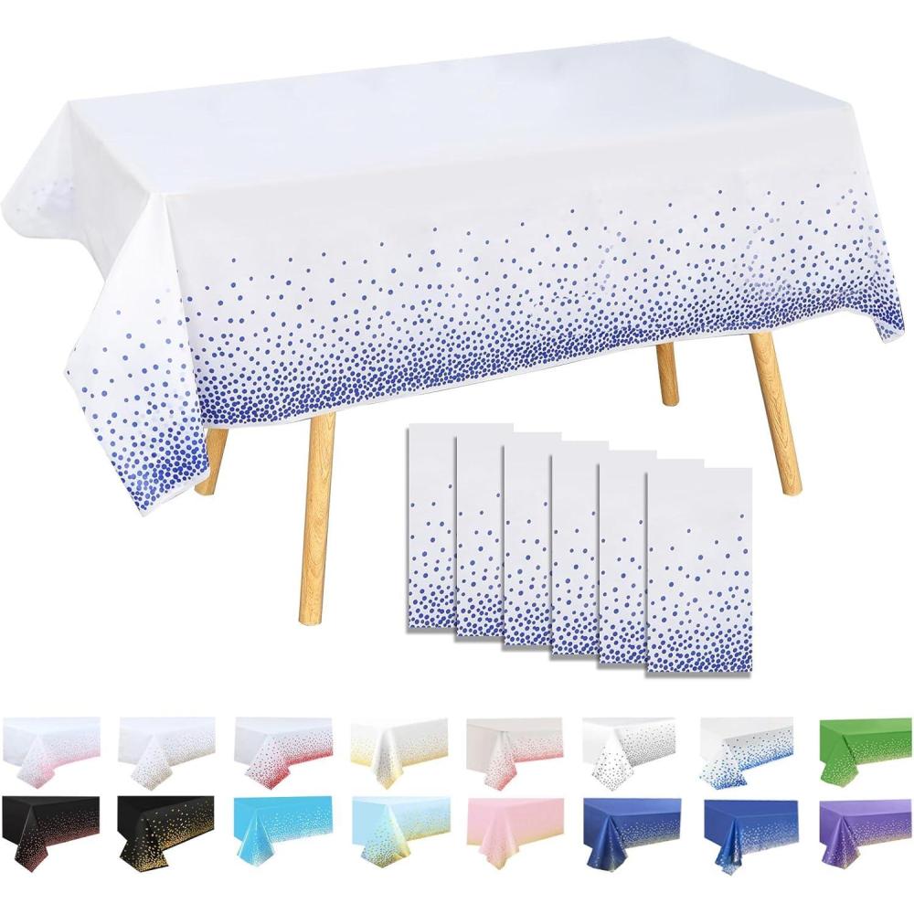 image6 Pices Nappe Pois137x274cm Grande Bleu Marine Nappe de Fte danniversaire Points OrRectangulaireRutilisableImpermables Nappes pour PicnicExterieurJardinMariageFestivalBlanc
