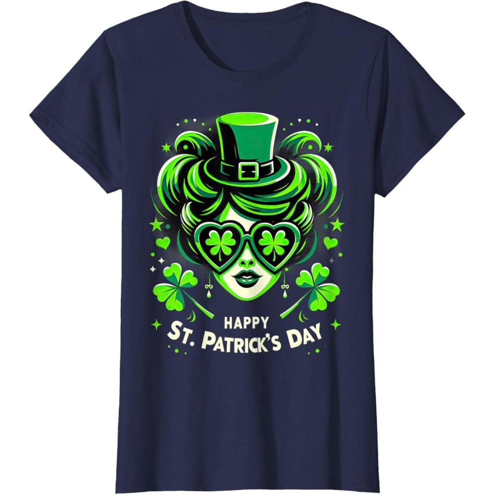 imageChignon Happy St Patrick pour filles enfants adolescents TShirtBleu Marine