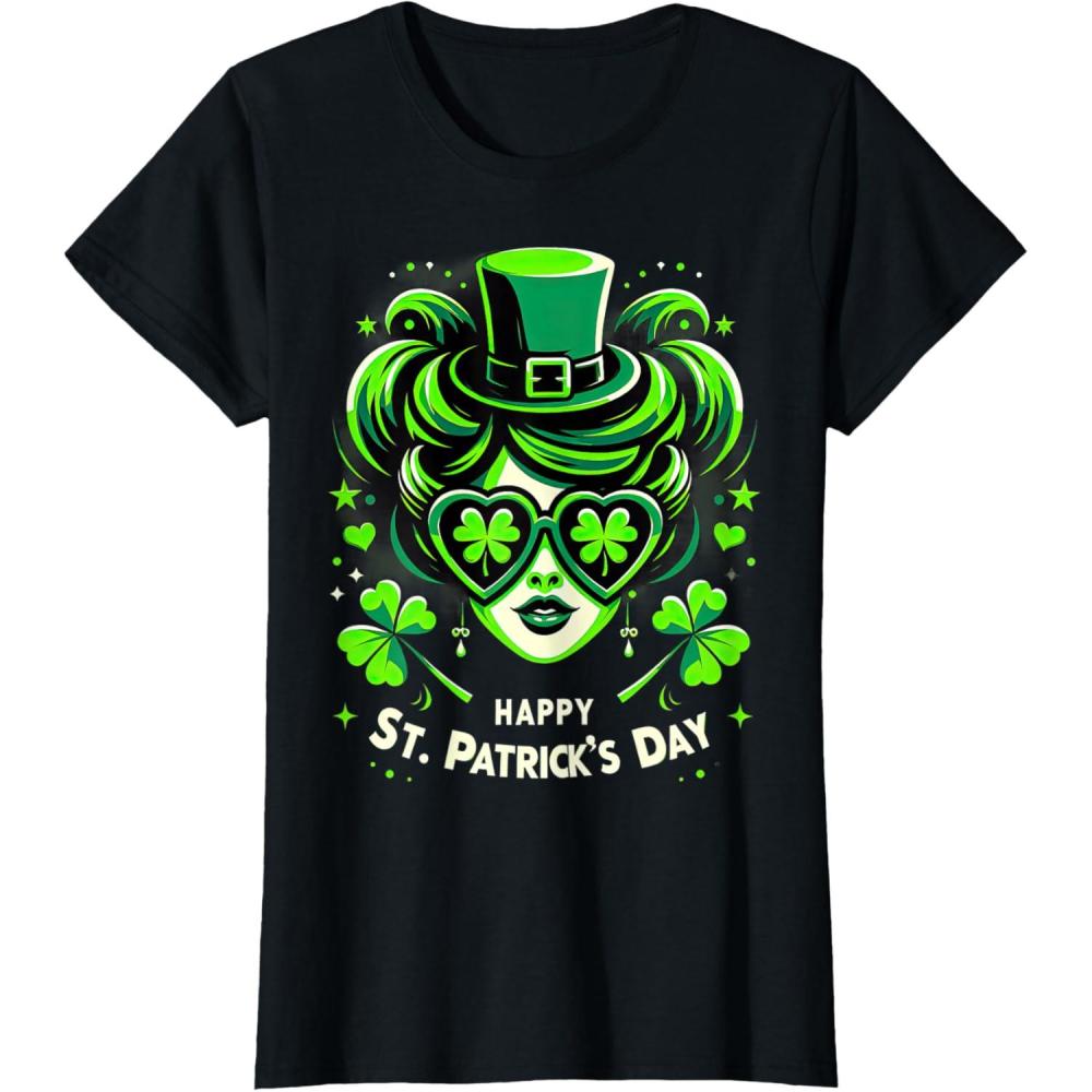 imageChignon Happy St Patrick pour filles enfants adolescents TShirtNoir