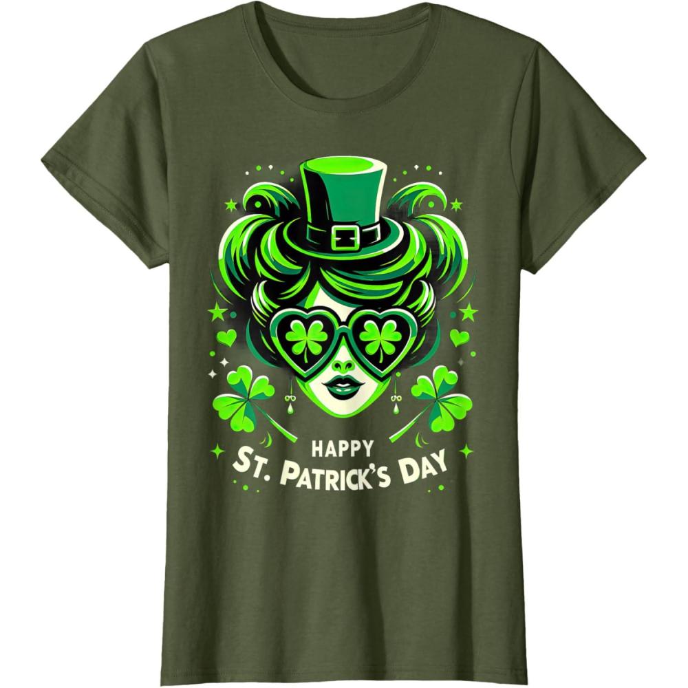 imageChignon Happy St Patrick pour filles enfants adolescents TShirtOlive