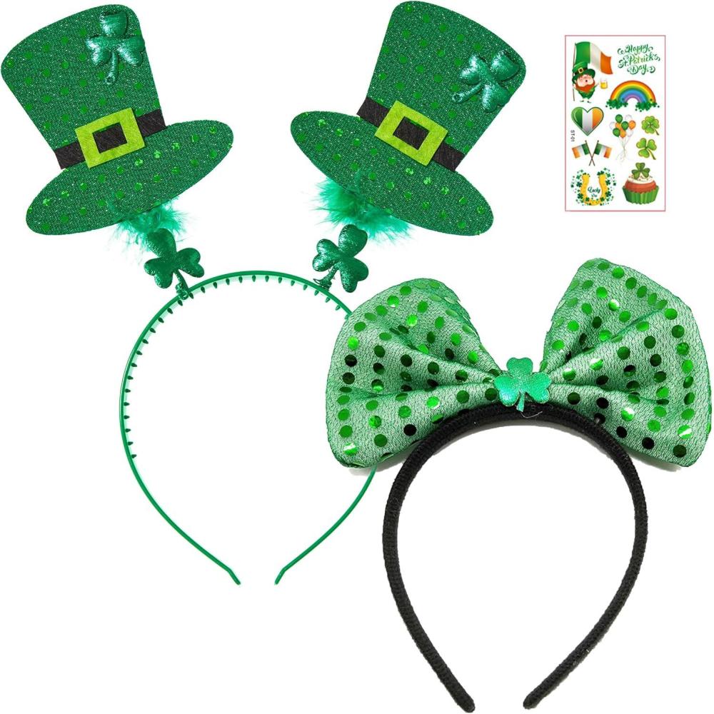 imageCostume daccessoires pour la SaintPatrick Bandeau Trfle Accessoires de Costume Irlandais Verts Chapeau Collier Trfle Bracelet Lunettes Moustaches pour la Fte Irlandaise CarnavalVert A