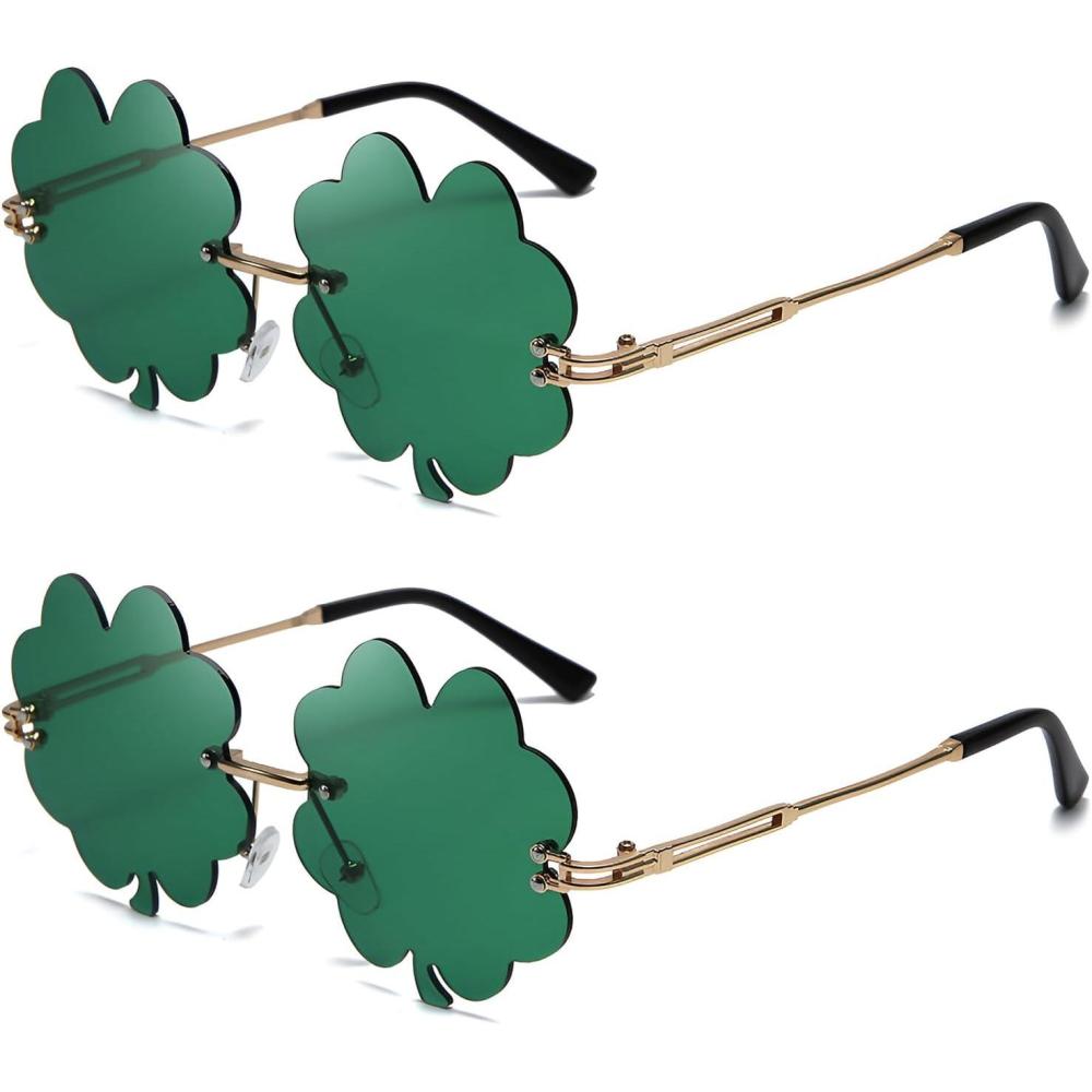 imageLunettes Saint Patrick 2 Paires Lunettes de Soleil Shamrock Lunettes de Fte de la Saint Patrick Lunettes de Soleil en Forme de Trfle Feuilles Monture en Mtal pour Dcoration de Festival