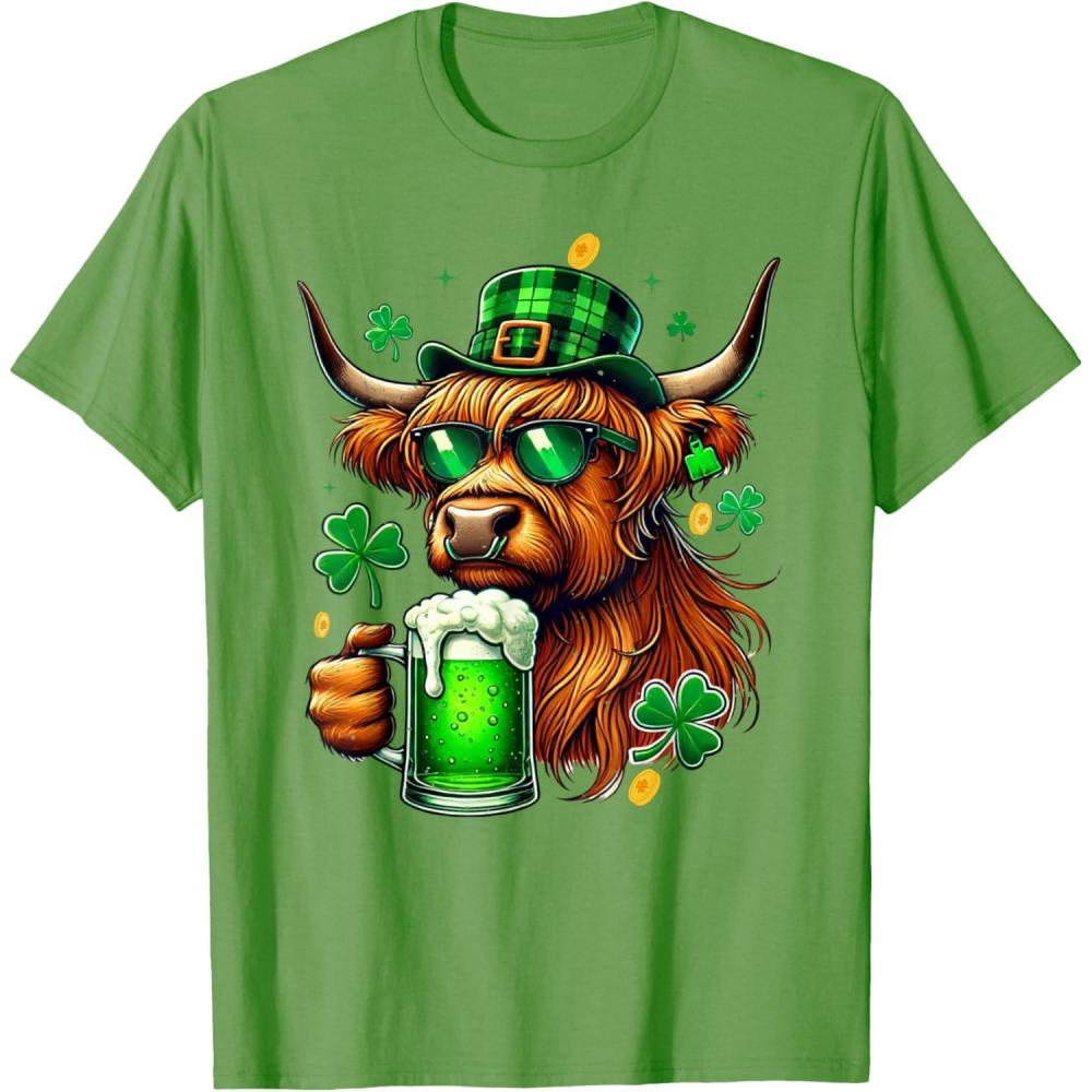 imageVache irlandaise des Highlands avec trfles St Patricks Green Beer TShirtHerbe