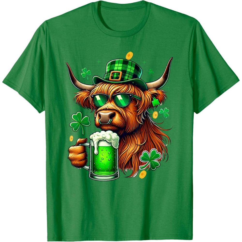imageVache irlandaise des Highlands avec trfles St Patricks Green Beer TShirtVert Kelly
