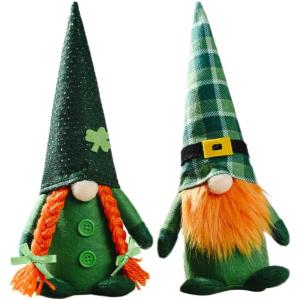 2pcs St Patrick Day GNOME Decoration Leprechaun Les Ornements Nains Elfes suédois Set Ornement de Nain de trèfle Vert pour Le décor de la Saint-Patrick