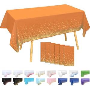 6 Pièces Nappe à Pois,137x274cm Grande Bleu Marine Nappe de Fête d&rsquo;anniversaire Points Or,Rectangulaire,Réutilisable,Imperméables Nappes pour Picnic,Exterieur,Jardin,Mariage,Festival(Orange)