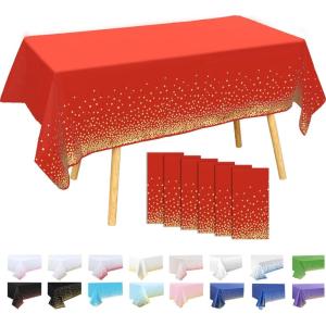 6 Pièces Nappe à Pois,137x274cm Grande Bleu Marine Nappe de Fête d&rsquo;anniversaire Points Or,Rectangulaire,Réutilisable,Imperméables Nappes pour Picnic,Exterieur,Jardin,Mariage,Festival(Rouge-or)