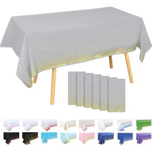 6 Pièces Nappe à Pois,137x274cm Grande Bleu Marine Nappe de Fête d&rsquo;anniversaire Points Or,Rectangulaire,Réutilisable,Imperméables Nappes pour Picnic,Exterieur,Jardin,Mariage,Festival(Argent-or)