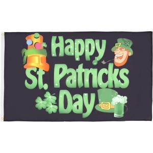 AZ FLAG – Drapeau Happy Saint Patrick&rsquo;s Day Noir – 90×60 cm – Drapeau Irlandais – Irlande – St Paddy’S Day 100% Polyester Avec Oeillets Métalliques Intégrés – Pavillon 50 g