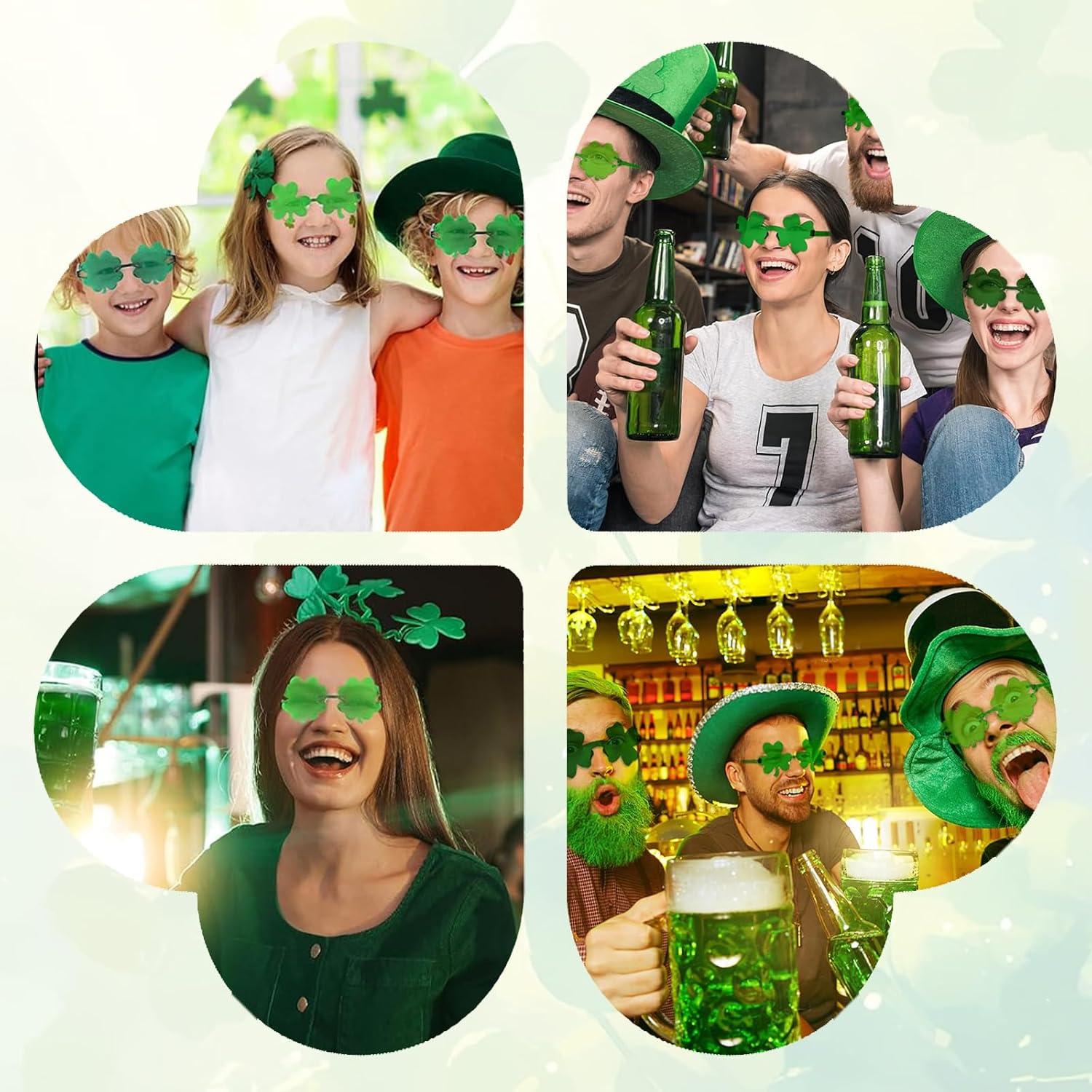 image6 Pices Lunettes Saint Patrick Conception Sans Cadre Saint Patrick Accessoire Forme de Trfle Quatre Feuilles Lunettes de Soleil Trfle Quatre Feuilles Conception Simple Pour
