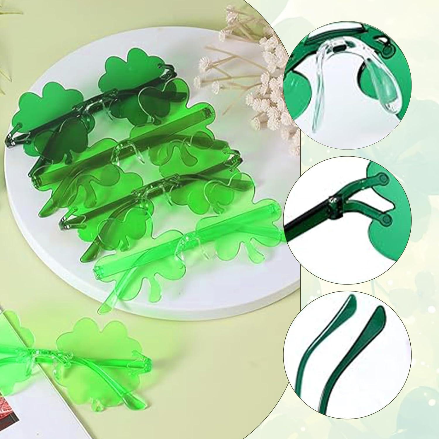 image6 Pices Lunettes Saint Patrick Conception Sans Cadre Saint Patrick Accessoire Forme de Trfle Quatre Feuilles Lunettes de Soleil Trfle Quatre Feuilles Conception Simple Pour