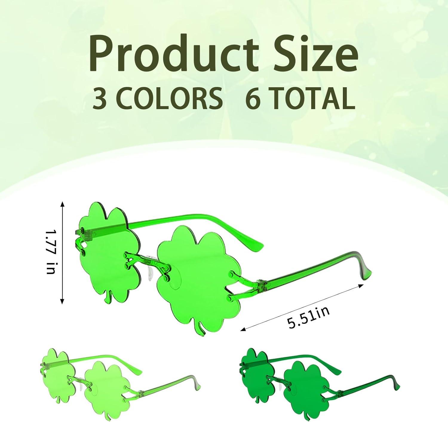 image6 Pices Lunettes Saint Patrick Conception Sans Cadre Saint Patrick Accessoire Forme de Trfle Quatre Feuilles Lunettes de Soleil Trfle Quatre Feuilles Conception Simple Pour
