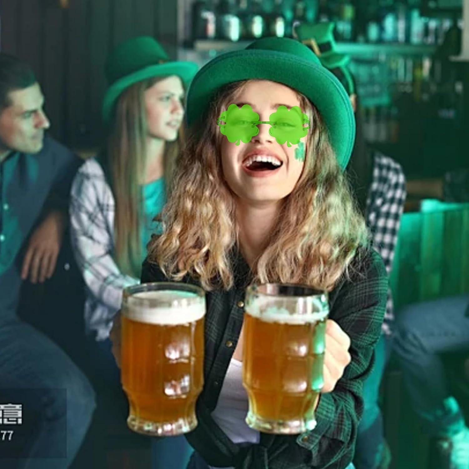 image6 Pices Lunettes Saint Patrick Conception Sans Cadre Saint Patrick Accessoire Forme de Trfle Quatre Feuilles Lunettes de Soleil Trfle Quatre Feuilles Conception Simple Pour