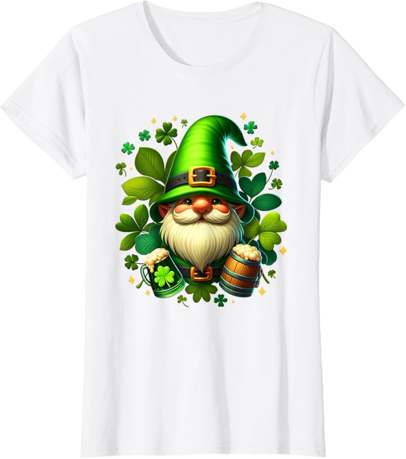 imageGNOME De La Saint Patrick Shamrock St Patricks GNOME TShirtBlanc