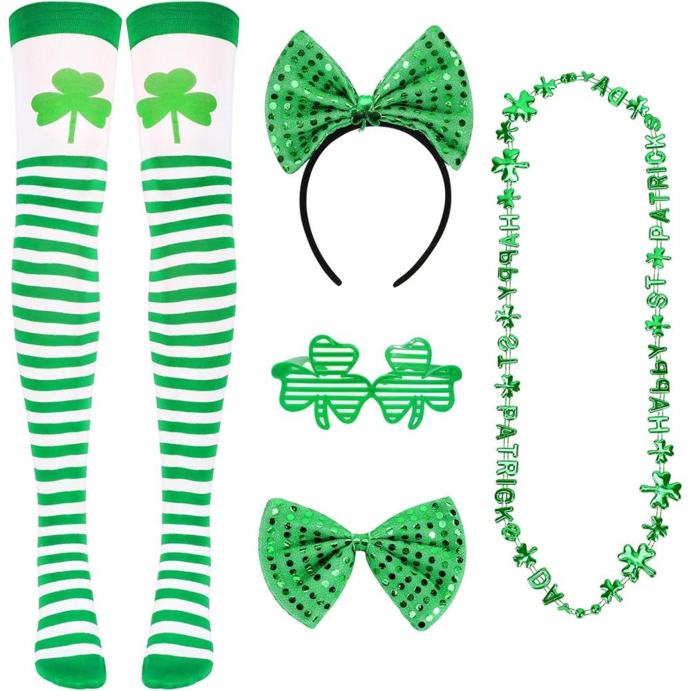 image5pcs Accessoires de la SaintPatrick Bandeau irlandais de la SaintPatricknud papillonchaussette Shamrock colliermonture de lunettesfournitures de fte de la SaintPatrick dfils Costume
