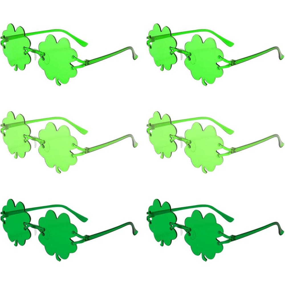 image6 Pices Lunettes Saint Patrick Conception Sans Cadre Saint Patrick Accessoire Forme de Trfle  Quatre Feuilles Lunettes de Soleil Trfle  Quatre Feuilles Conception Simple Pour