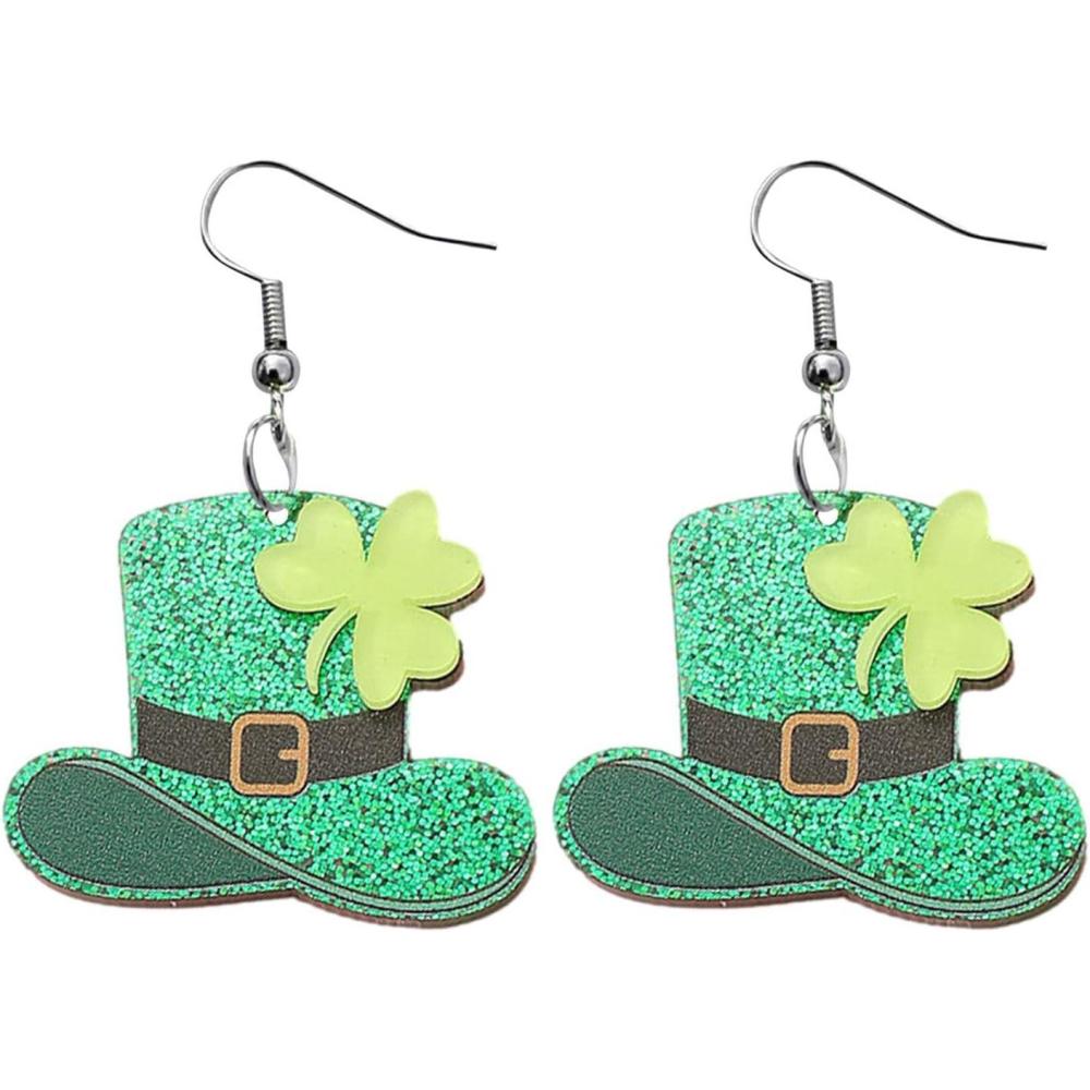 imageBoucles doreilles St Patricks Day pour Femmes Boucles doreilles Pendantes Acrylique 2D VertBoucles doreilles Shamrock Boucles doreilles Pendantes St Patricks Day BijouxChapeau