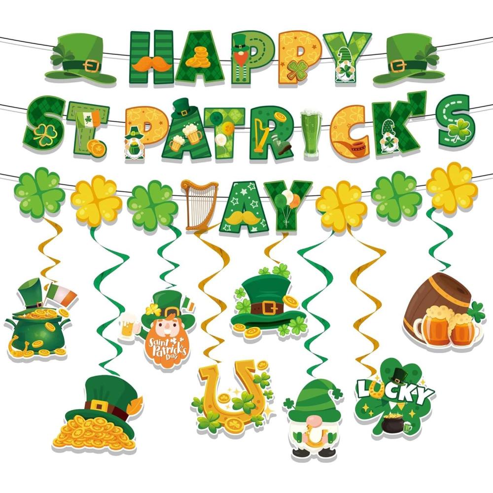 imageSaint Patrick Dcorations de Tourbillon Suspendues 8 Pcs Dcorations de Tourbillon en Feuille de La SaintPatrick ampamp 1 Pcs Bannire St Patricks Day pour Dcorations de Fte de la SaintPatrick