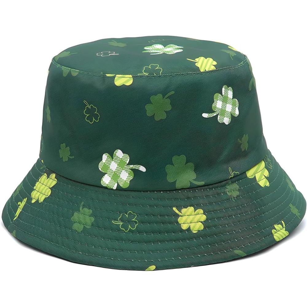 imageYAMEIZE St Patricks Day Chapeau Vertes Leaf pour Femmes Hommes Chapeau Irlandais Chapeau de pcheur Vert Rversible Double Usage Costume de Voyage Fte de la PlageFeuille Vert Clair