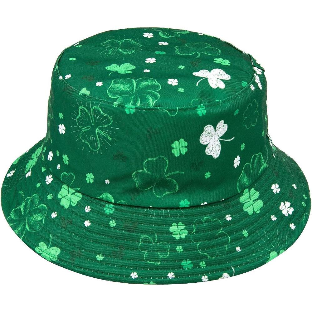 imageYAMEIZE St Patricks Day Chapeau  Vertes  Leaf pour Femmes Hommes Chapeau Irlandais Chapeau de pcheur Vert Rversible  Double Usage Costume de Voyage Fte de la PlageQuatre feuilles2