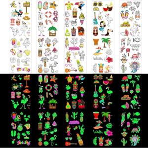 10PCS Lumineux Summer Beach Pool Hawaïen Luau Thème Tatouages Temporaires pour Enfants Adultes Tatouage Autocollant pour Fête Tropicale Décoration Fournitures Carnaval Fête D&rsquo;anniversaire