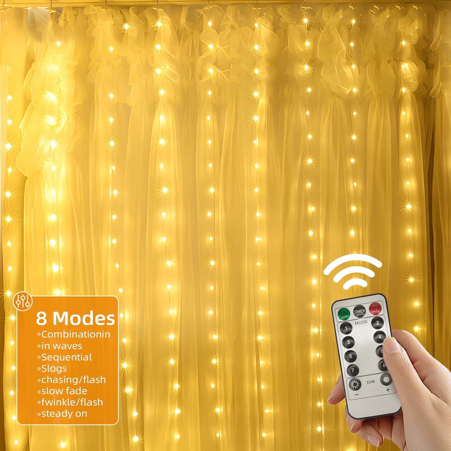 imageJsdoin 360LED Guirlande Lumineuse36x3M USB Rideau Lumineux Noel Intrieur8 Modes Dimmable avec Tlcommande et Minuterie Etanche Guirlande LED Decoration de Nol Mariage Fentre Blanc ChaudBlanc Chaud