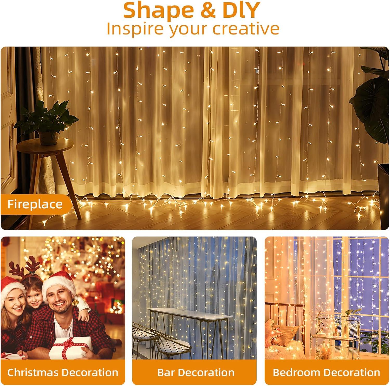 imageJsdoin 360LED Guirlande Lumineuse36x3M USB Rideau Lumineux Noel Intrieur8 Modes Dimmable avec Tlcommande et Minuterie Etanche Guirlande LED Decoration de Nol Mariage Fentre Blanc ChaudBlanc Chaud