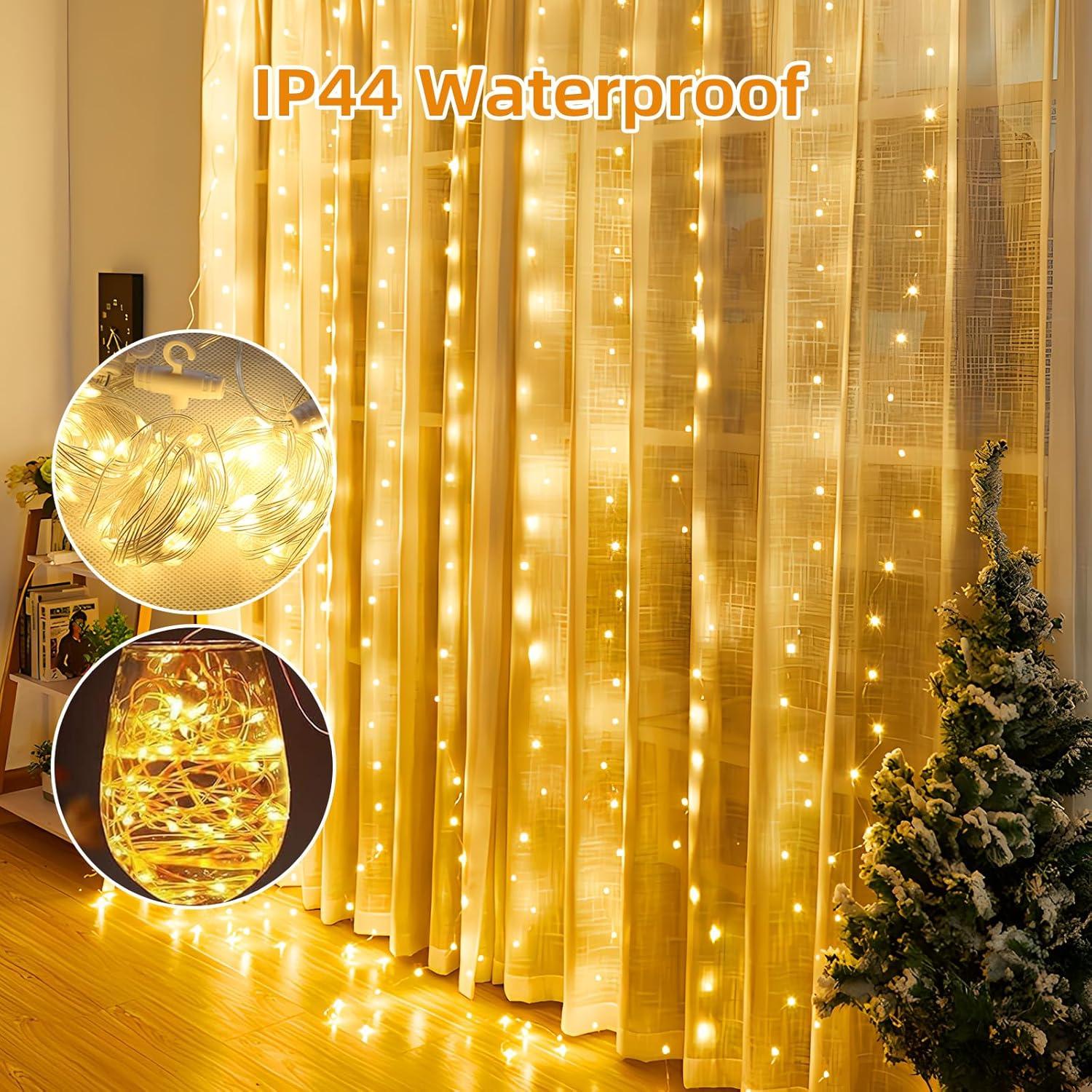 imageJsdoin 360LED Guirlande Lumineuse36x3M USB Rideau Lumineux Noel Intrieur8 Modes Dimmable avec Tlcommande et Minuterie Etanche Guirlande LED Decoration de Nol Mariage Fentre Blanc ChaudBlanc Chaud