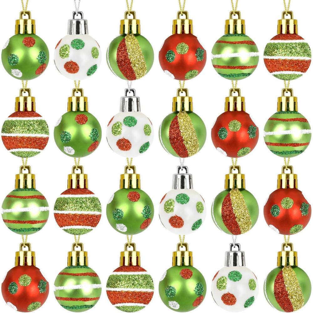 imageDERAYEE Boules de Nol Peintes VerteOrBlanche et RougeDcoration Nol IntrieurKit Decoration SapinLot de 24 Boules pour Sapin