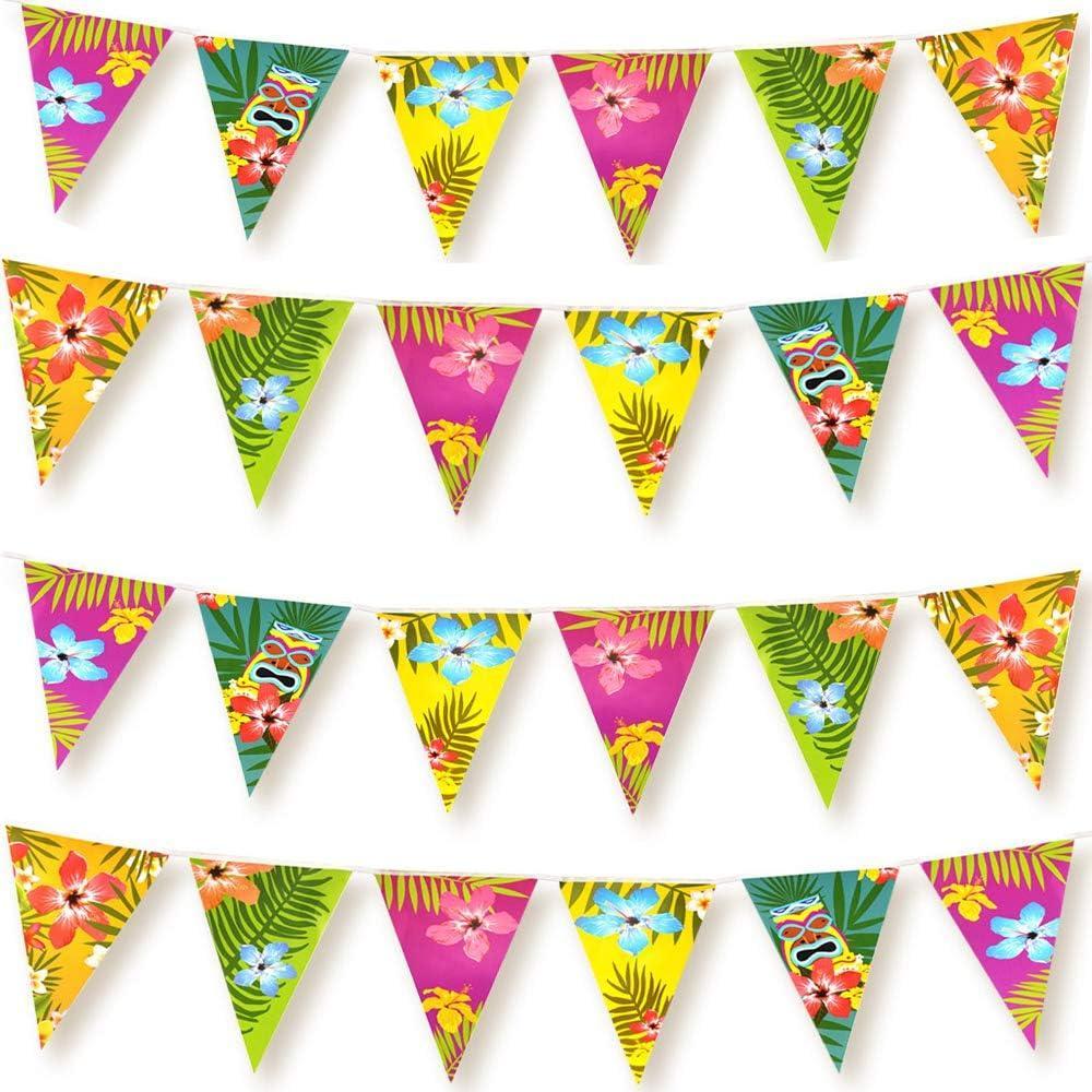 imageFEPITO 4 Pack Hawaen Bruant Bannire Luau Party Tropicale Fte Bruant Totalement 12 Mtres4 pcs