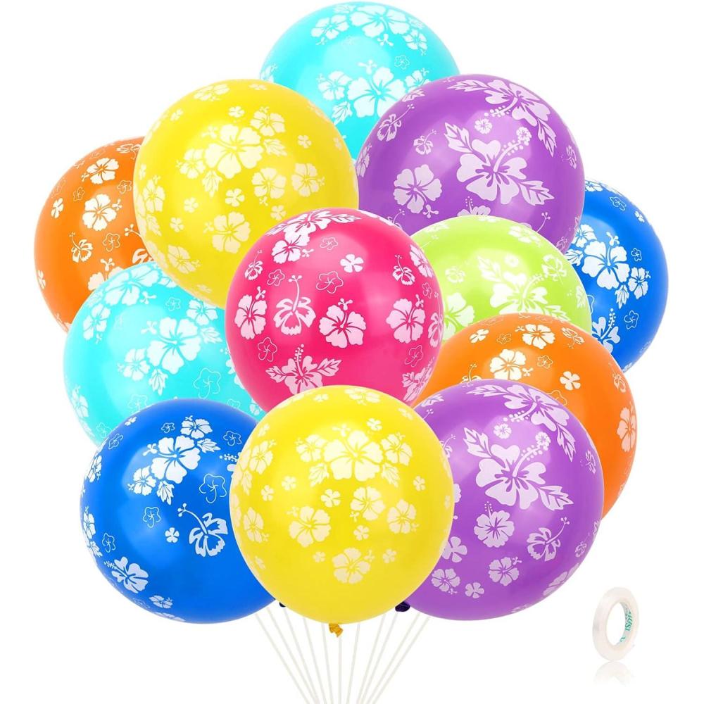 imageHOWAF 35 pices Dcoration de Fte Hawaenne Ballons en Latex Fleur dhibiscus Decoration Fete Tropicale Hawaenne pour Beach Summer Luau Anniversaire et t fte  thme Hawaenne