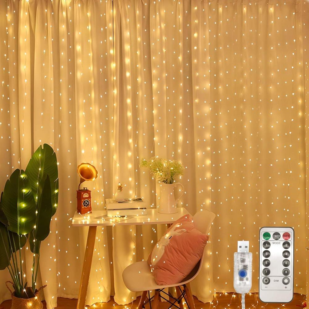 imageJsdoin 360LED Guirlande Lumineuse36x3M USB Rideau Lumineux Noel Intrieur8 Modes Dimmable avec Tlcommande et Minuterie Etanche Guirlande LED Decoration de Nol Mariage Fentre Blanc ChaudBlanc Chaud
