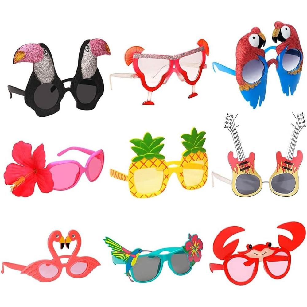 imageKAHEIGN 9 Pairs Lunettes De Soleil De Fte Luau Lunettes De Fte Fantaisie Lunettes Hawaennes Drles Accessoires De Photomaton De Fte Dt Dguisement Tropical Faveurs Fournitures Dcoration