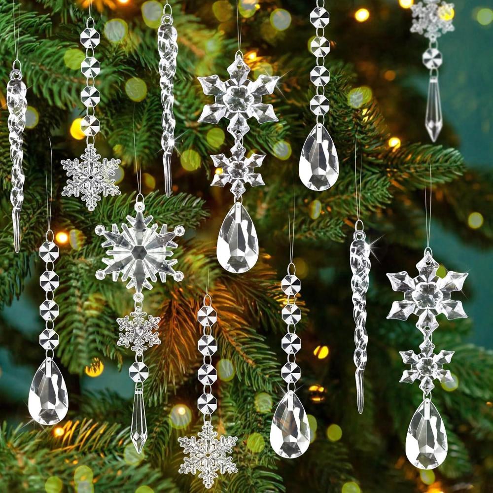 imageLot de 16 dcorations en cristal pour sapin de Nol Flocon de neige en acrylique Gouttes de glace Dcoration darbre de Nol Flocons de neige suspendus Pour Nol fte mariage hiverTransparent
