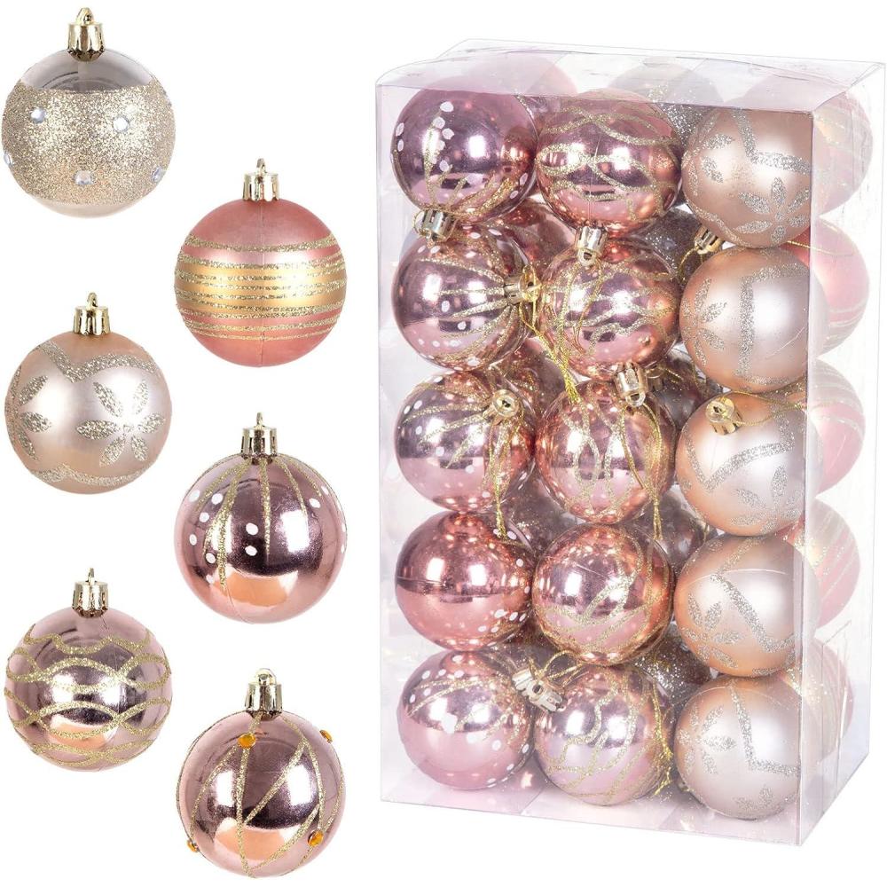 imageUten 50pcs Boules Dores de Nol Belles Suspendre pour Arbres de Nol Ftes Mariages Dcorations 4 cmRose6cm