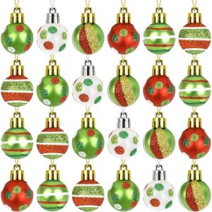 DERAYEE Boules de Noël Peintes Verte,Or,Blanche et Rouge,Décoration Noël Intérieur,Kit Decoration Sapin,Lot de 24 Boules pour Sapin