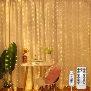 Jsdoin 360LED Guirlande Lumineuse,3.6x3M USB Rideau Lumineux Noel Intérieur,8 Modes Dimmable avec Télécommande et Minuterie, Etanche Guirlande LED Decoration de Noël, Mariage, Fenêtre (Blanc Chaud)(Blanc Chaud)