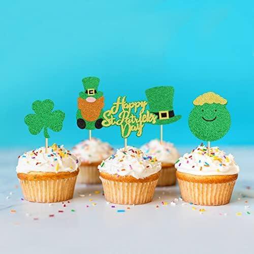 image30Pcs St PatrickS Day Cupcake Glitter Shamrock Cupcake Toppers Trois Feuilles Trfle Cake Picks Pour St PatrickS Day Party DcorationsStyle1