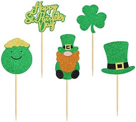 image30Pcs St PatrickS Day Cupcake Glitter Shamrock Cupcake Toppers Trois Feuilles Trfle Cake Picks Pour St PatrickS Day Party DcorationsStyle1