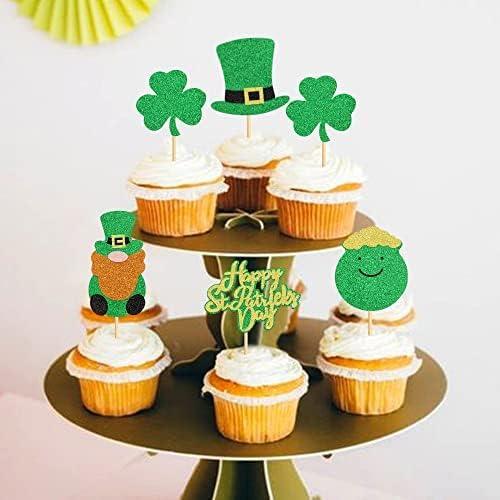 image30Pcs St PatrickS Day Cupcake Glitter Shamrock Cupcake Toppers Trois Feuilles Trfle Cake Picks Pour St PatrickS Day Party DcorationsStyle1