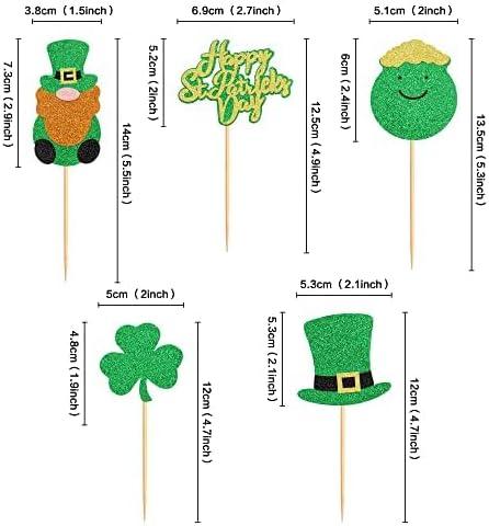 image30Pcs St PatrickS Day Cupcake Glitter Shamrock Cupcake Toppers Trois Feuilles Trfle Cake Picks Pour St PatrickS Day Party DcorationsStyle1