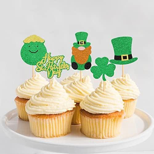 image30Pcs St PatrickS Day Cupcake Glitter Shamrock Cupcake Toppers Trois Feuilles Trfle Cake Picks Pour St PatrickS Day Party DcorationsStyle1