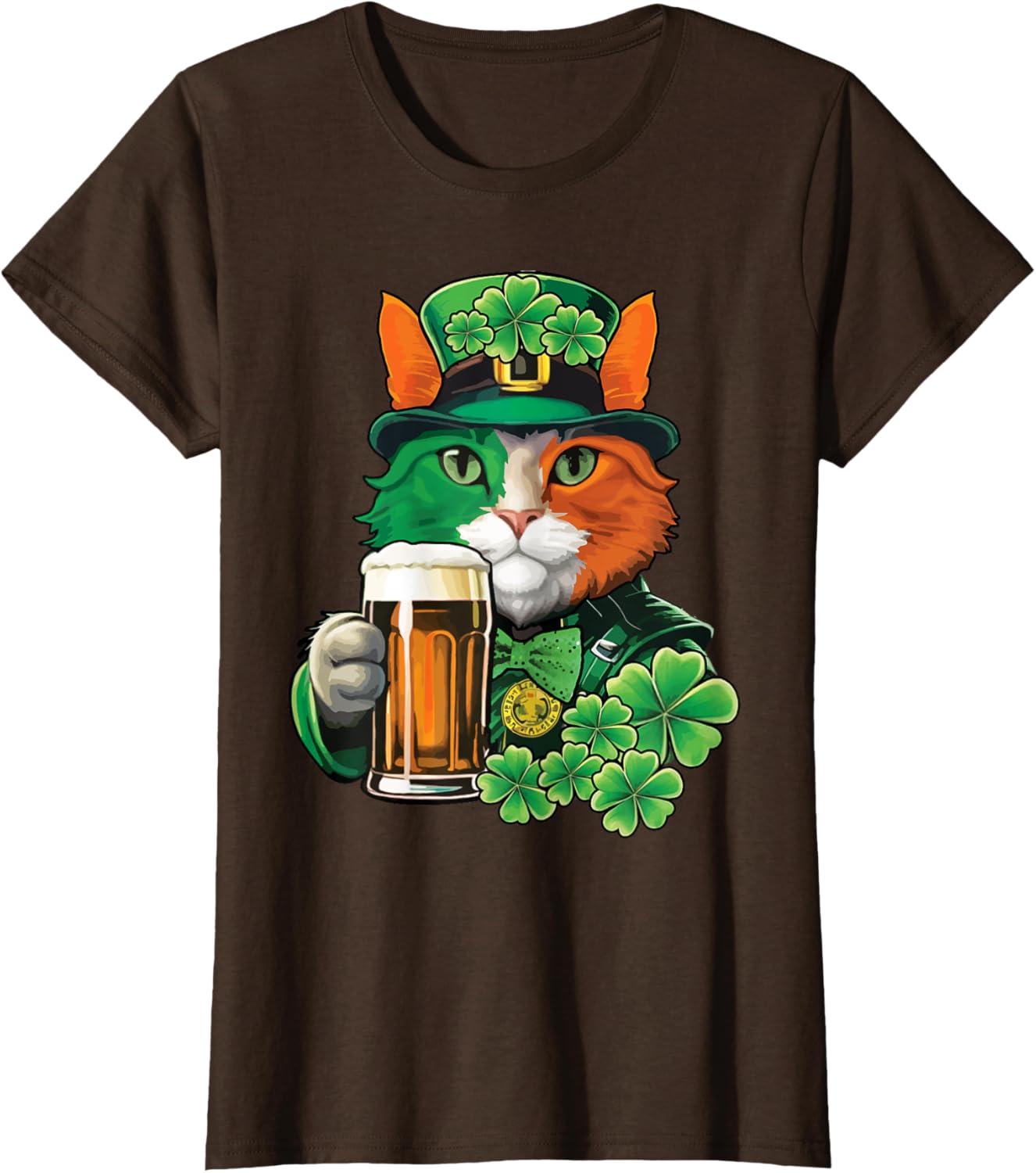 imageChat tenant de la bire St Patrick Day Saint Patrks Day TShirtMarron