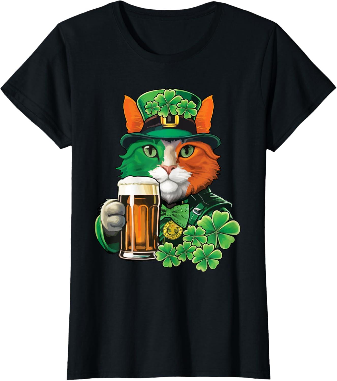 imageChat tenant de la bire St Patrick Day Saint Patrks Day TShirtNoir