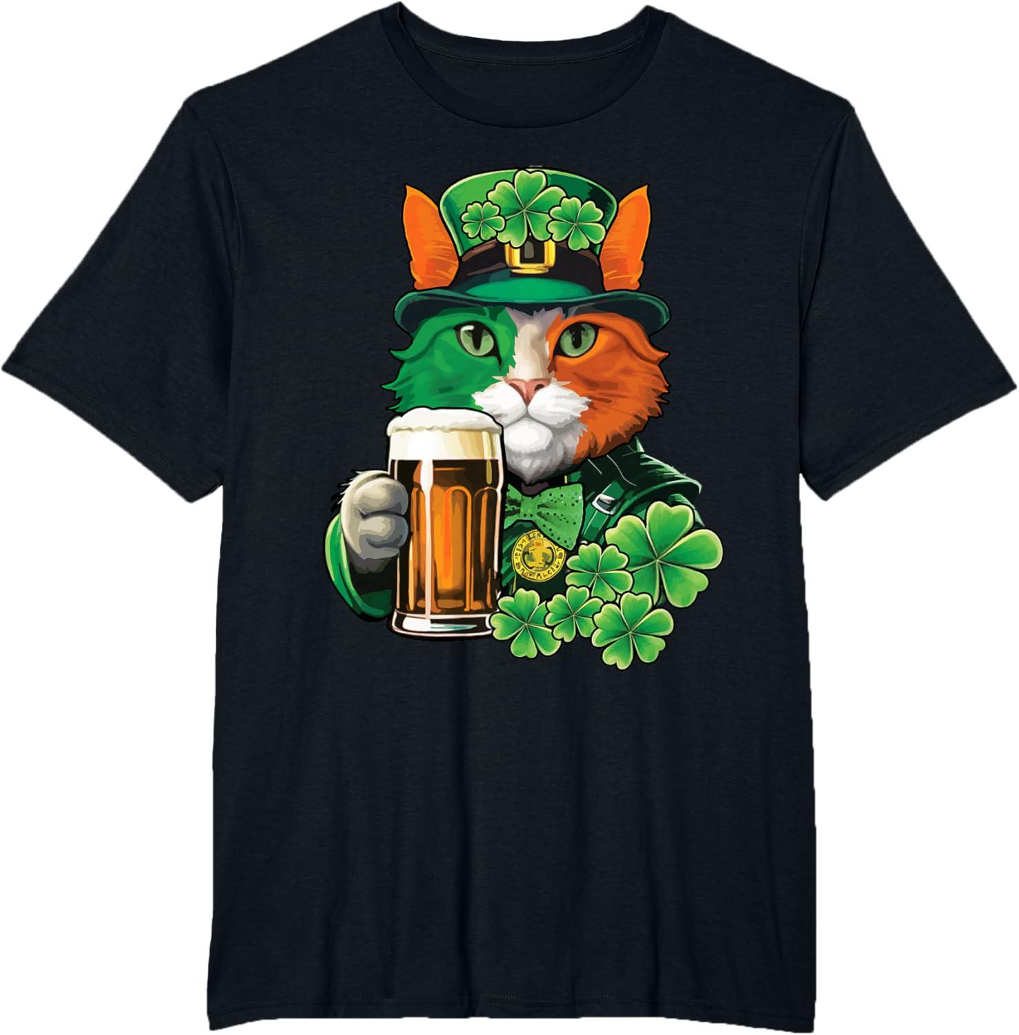 imageChat tenant de la bire St Patrick Day Saint Patrks Day TShirtNoir