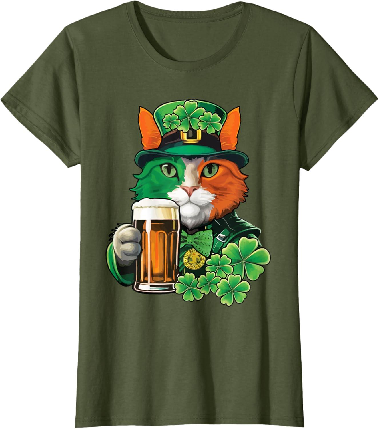 imageChat tenant de la bire St Patrick Day Saint Patrks Day TShirtOlive