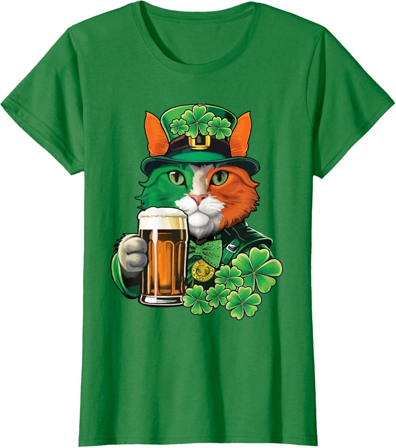 imageChat tenant de la bire St Patrick Day Saint Patrks Day TShirtVert Kelly